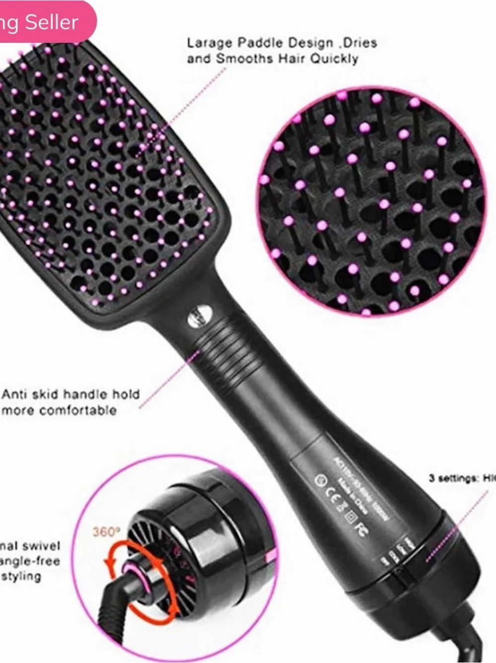 🌷NEW🌷One-Step Pink and Black Hair Dryer and Styler Brush